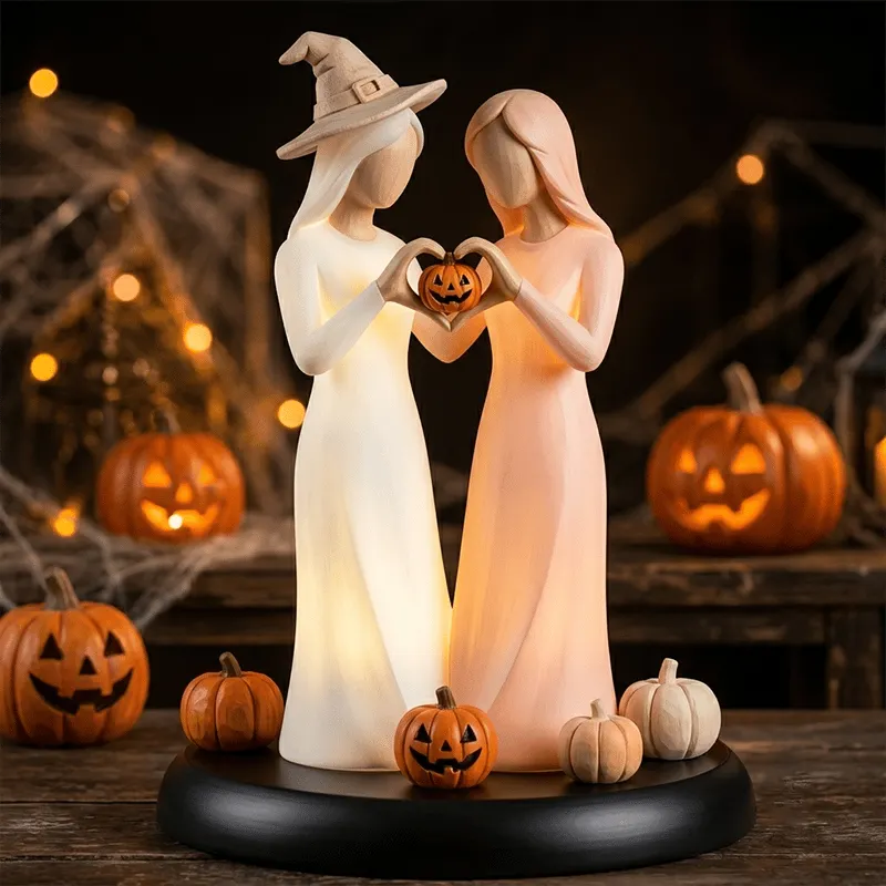 🥰✨Light-Up Ghost Sisters Figurine – Handcrafted Spooky & Sweet Friendship Sculpture with LED Warm Glow | Halloween & Autumn Tabletop Decoration