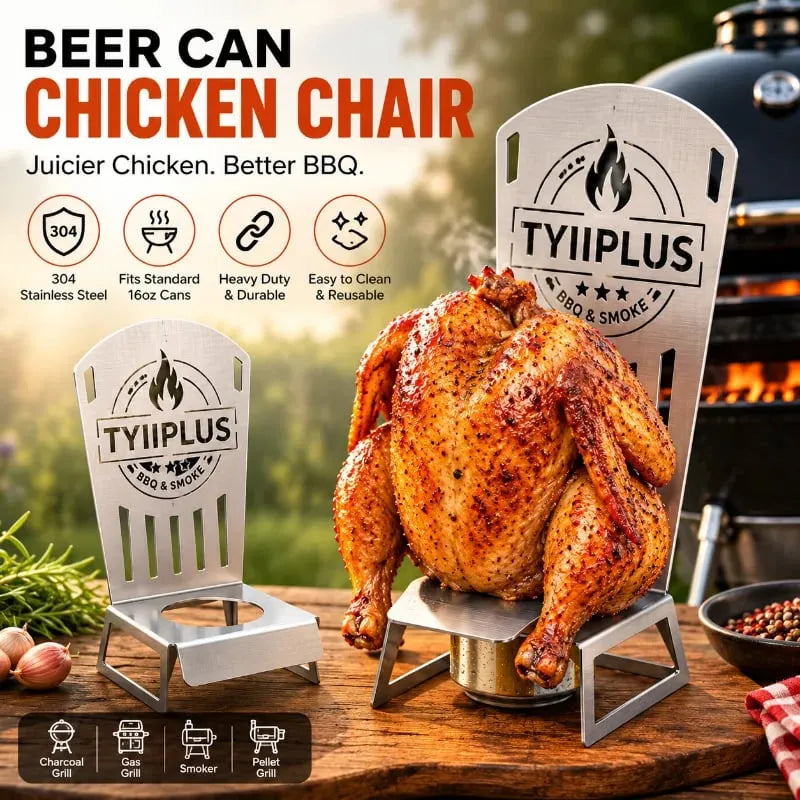 🎉🍺🍗Beer Can Chicken Chair🔥 Heavy Duty 304 Stainless Steel BBQ Roaster Stand for 16oz Beer Cans