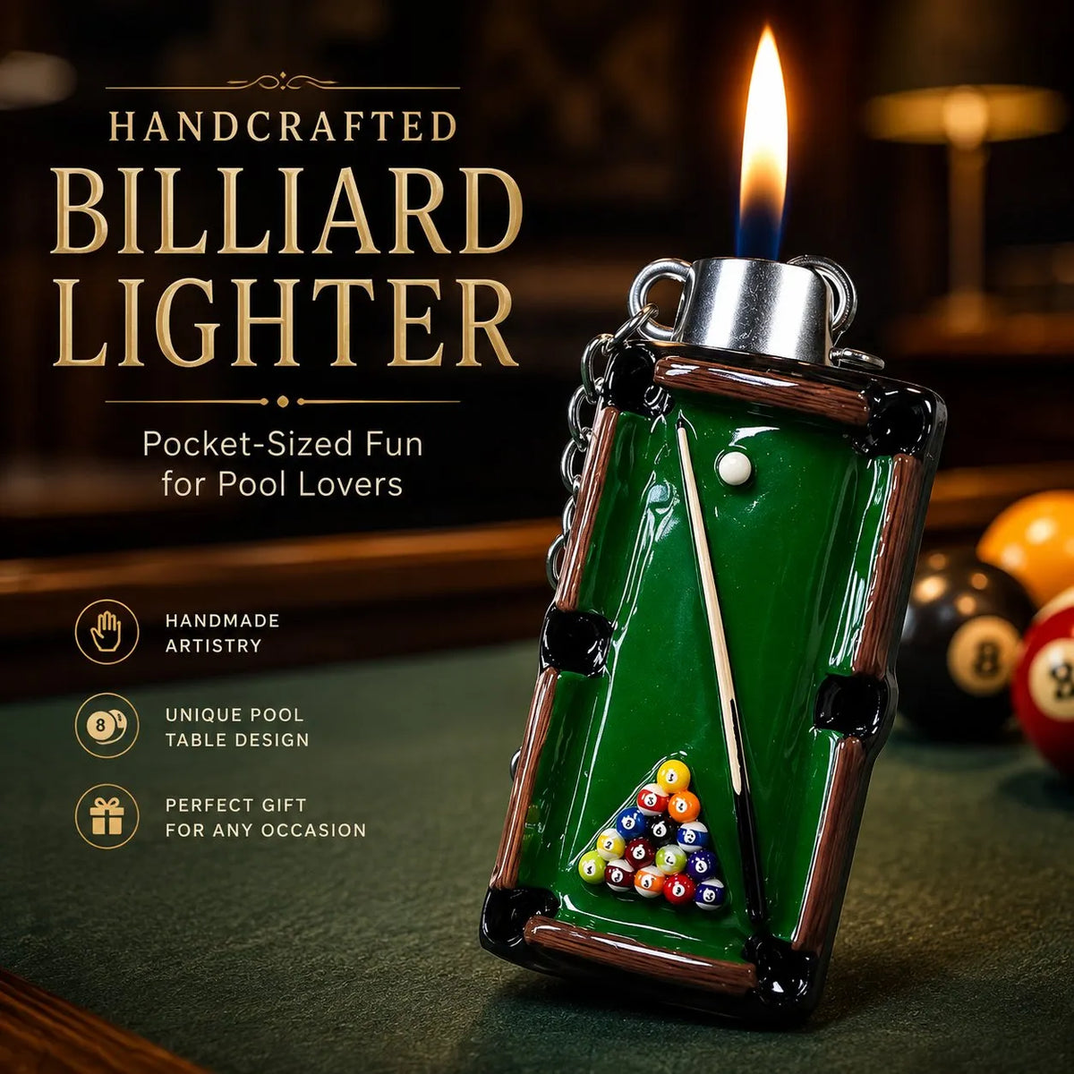 Mini Billiard Table Lighter, Pool Table Shape Novelty Flame Lighter Gift