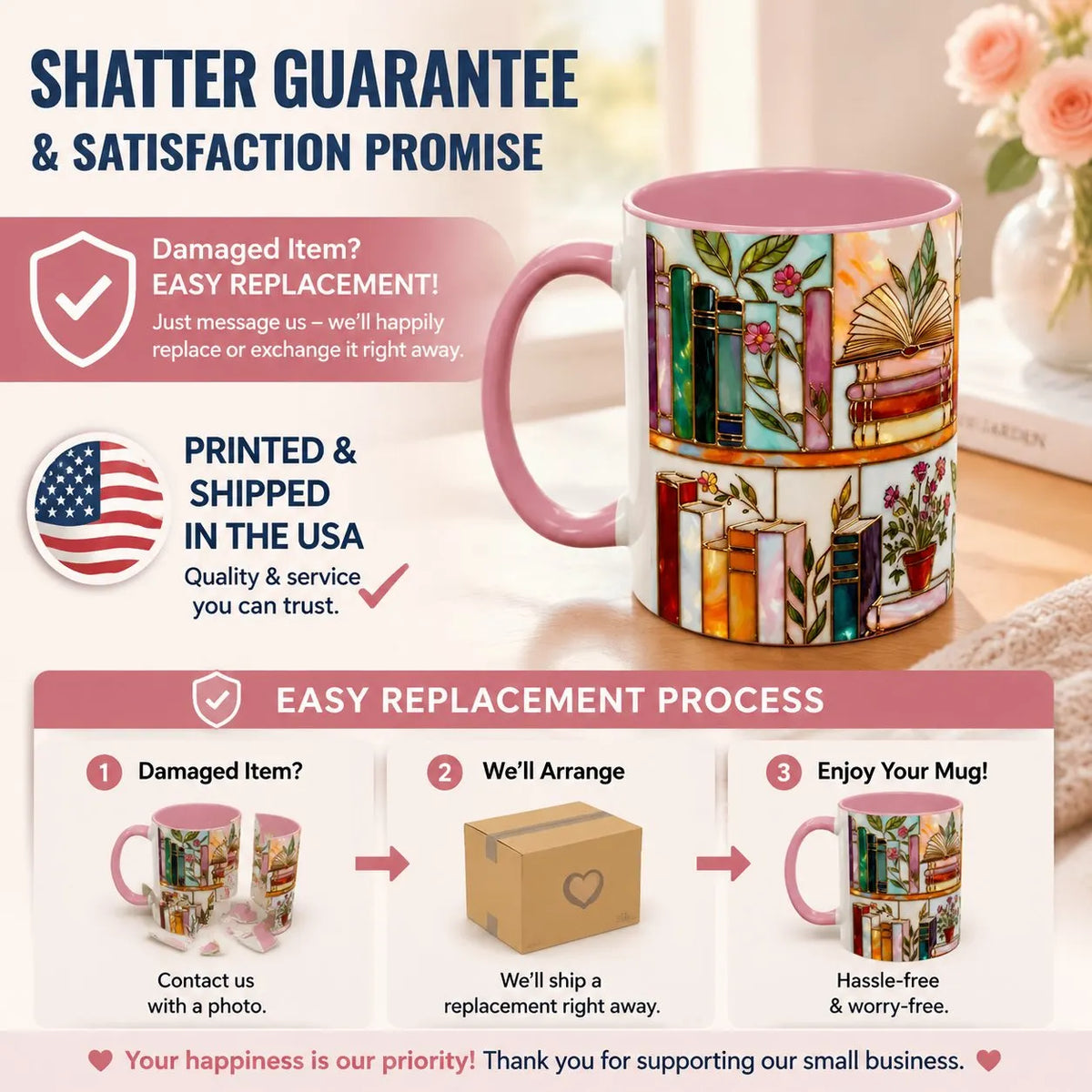 ☕📚Stained-Glass Ceramic Mug- Book Lover Gift, Floral Bookshelf Mug, Coffee & Tea Cup🌈(Buy 2 Free Shipping)