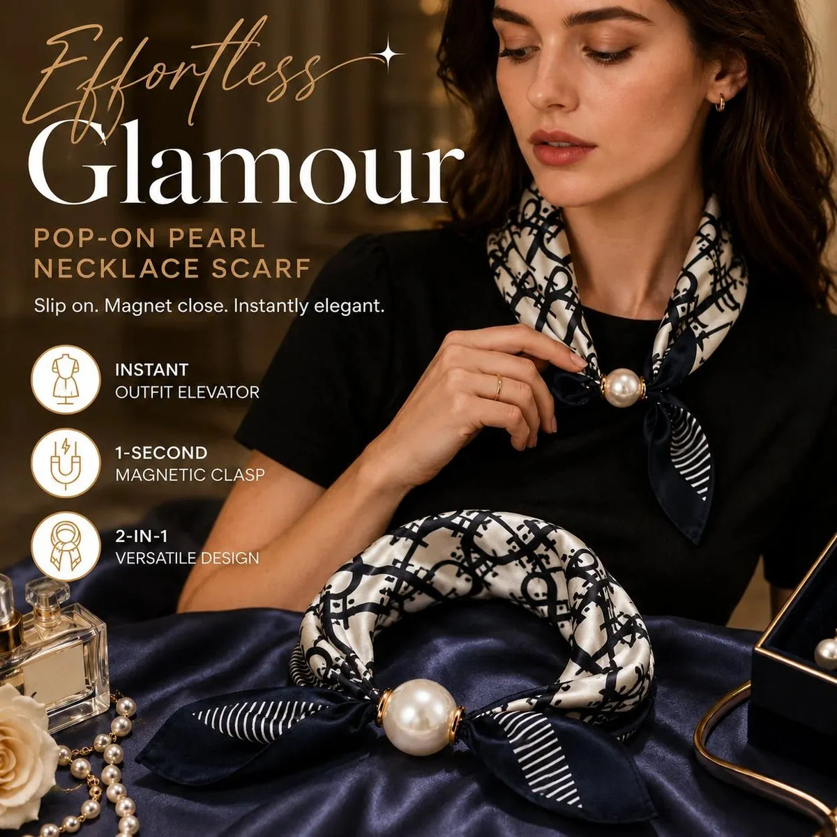 🔥HOT SALE🔥🧣 Effortless Glamour: Pop-On Pearl Necklace Scarf ✨