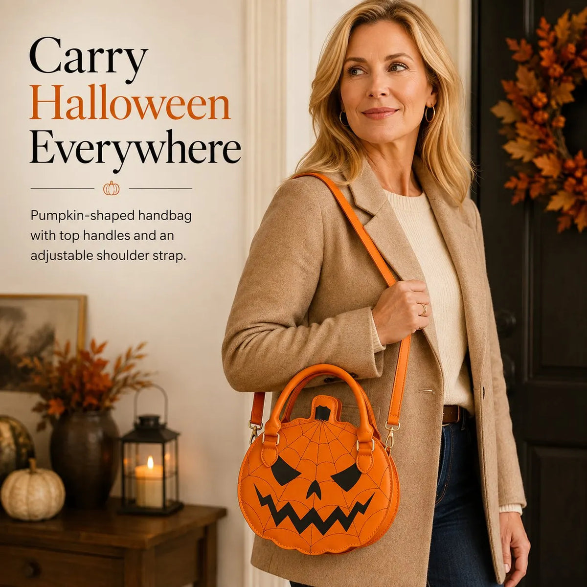 🔥Last Day 49% OFF - 🎃 Halloween Pumpkin Handbag with Adjustable Shoulder Strap(✨Same as in the video)