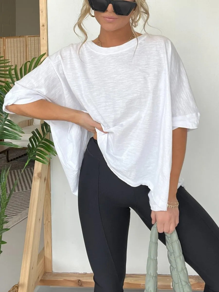 HOT SALE ROUND NECKLINE OVERSIZED MIDI LENGTH BOXY TEE