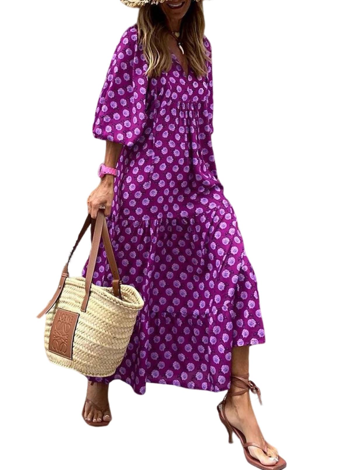 💥Special sale - Women's Puff Sleeve Floral Boho Maxi Dress
