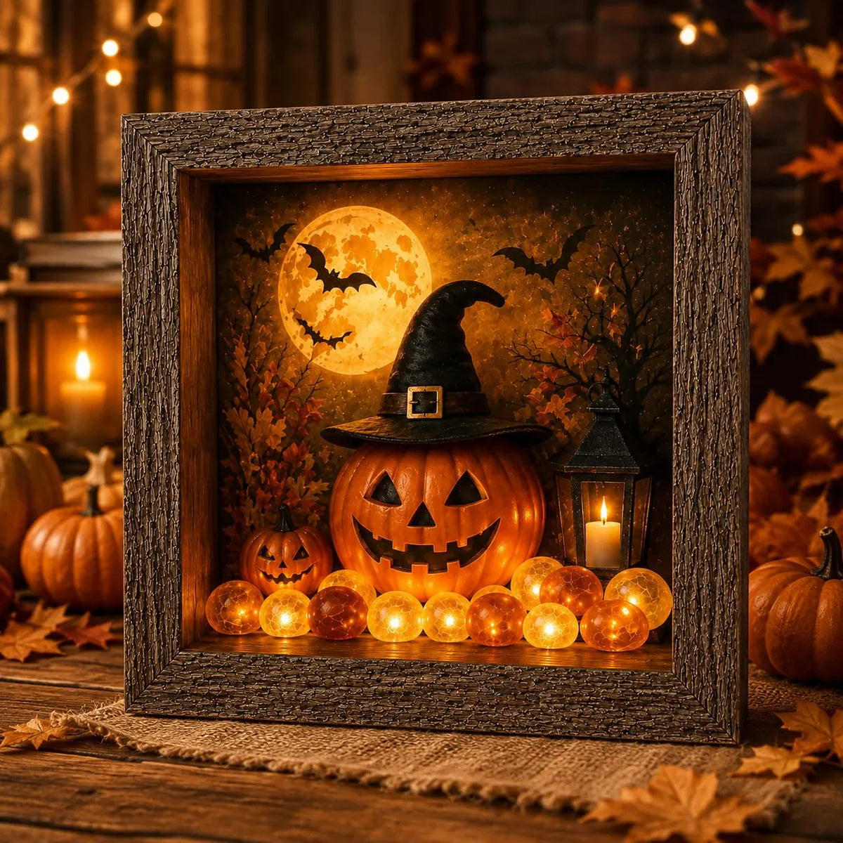 🔥HOT SALE🔥🎃DIY Lighted Halloween Shadow Box Kit – Warm LED Fall Decor & Easy Seasonal Craft