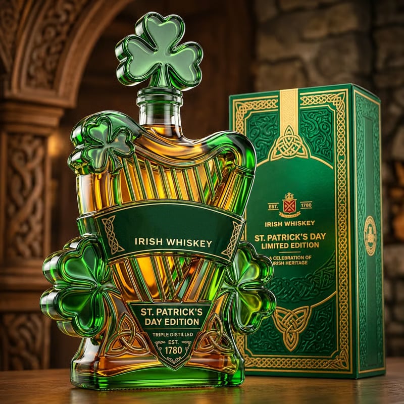 St. Patrick’s Day Limited Edition Celtic Harp Irish Whiskey Collectible Bottle