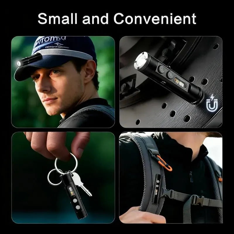 🎉 🔦Pocket Rechargeable EDC Flashlight: Mini Keychain Light with Fire Starter & Window Breaker