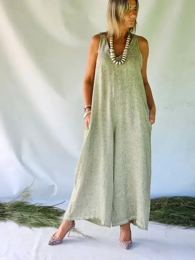 Women's Sleeveless Loose Fit Casual Wide-Leg Jumpsuit – Effortless Comfort & Style