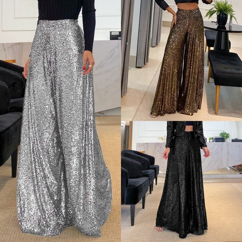 Sparkling Sequin Wide-Leg Trousers