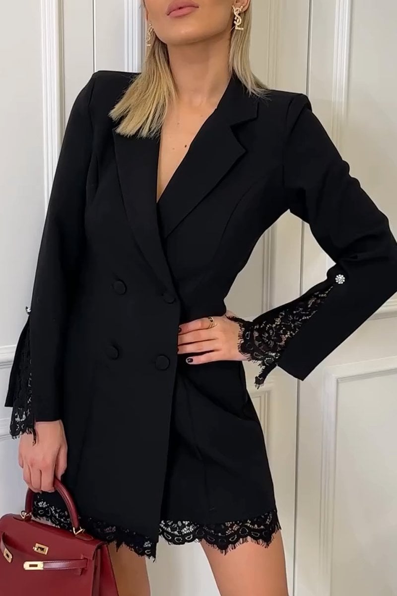 Women's Fashion Lace Trim Blazer Dress