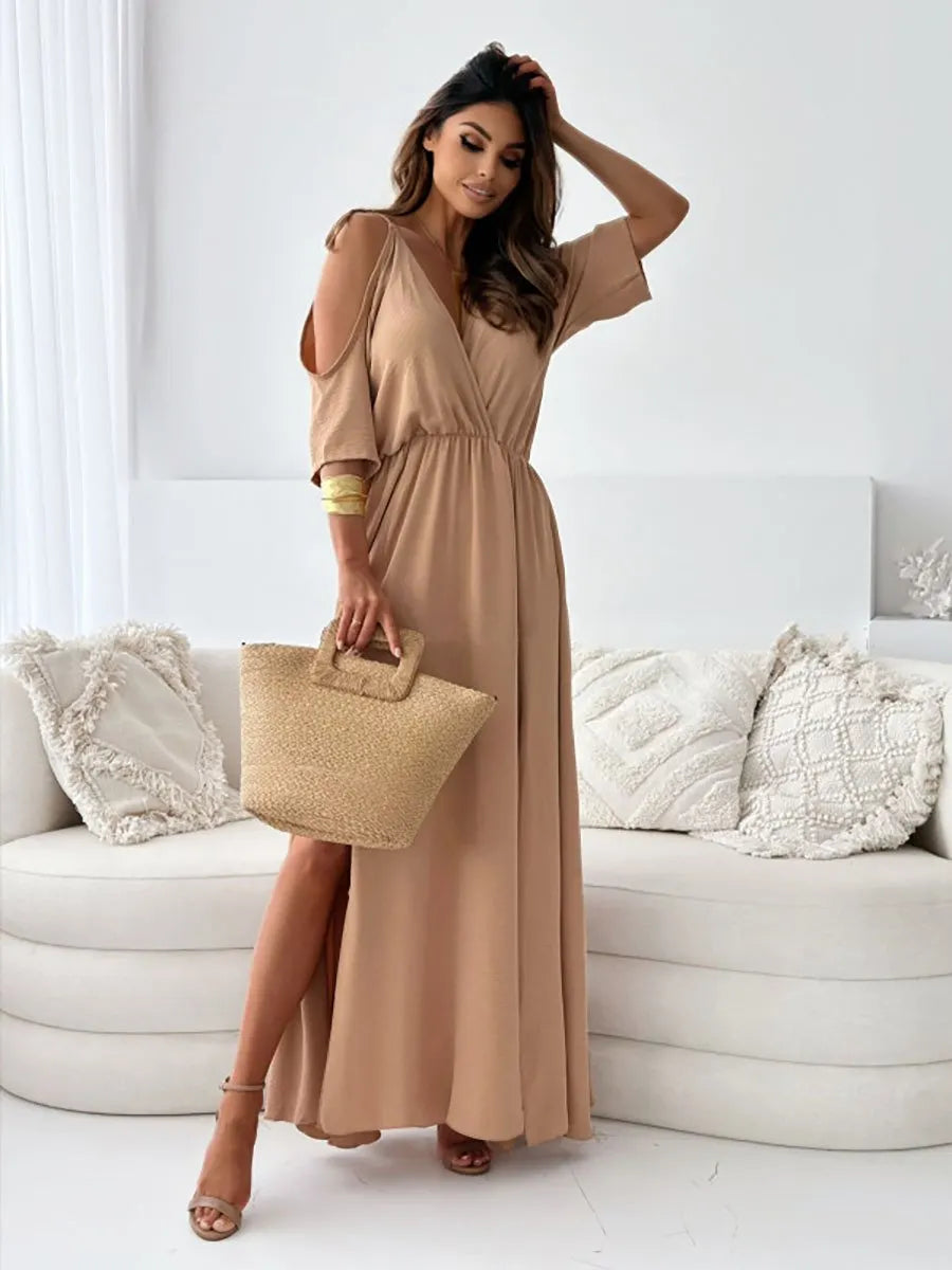 đWomenâs Elegant Sexy V Neck Side Slit Dress - Show Off Your Charming Curves, Radiate Elegance!