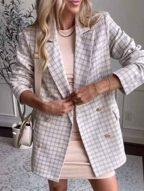 Women's Casual Lapel Single-breasted Plaid Suit Jacket