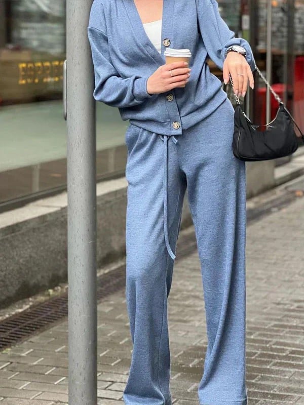 Women's Knitted Buttoned Jacket and Pants Two-piece Set (Buy 2 Free Shipping)
