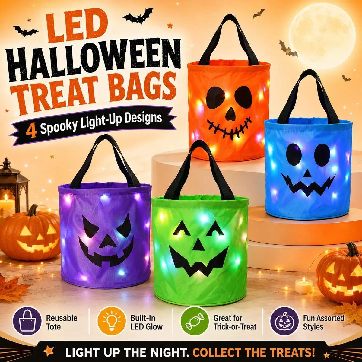 Halloween Early Sale🎃 Halloween LED Candy Bucket Bags