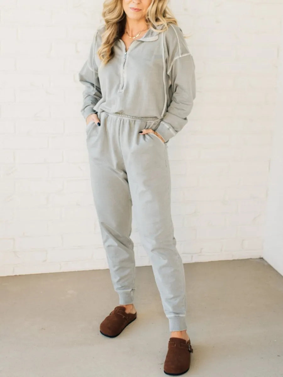 French Terry Drawstring Hooded Jumpsuit (Buy 2 Free Shipping)