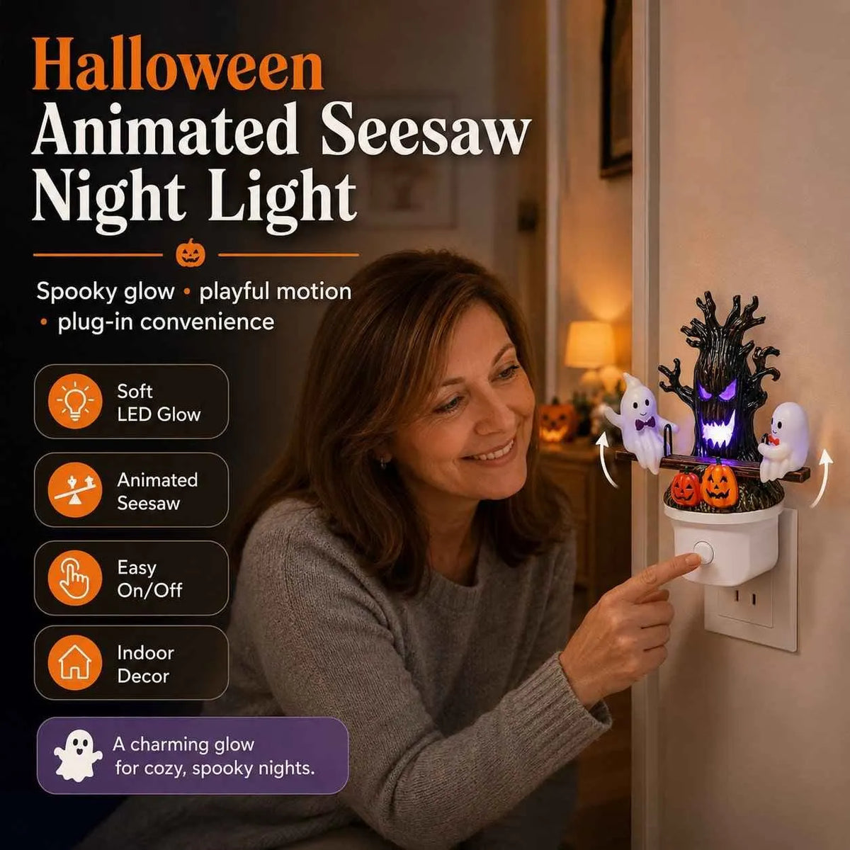 🔥HOT SALE🔥🔥LAST DAY 49% OFF🎃👻Animated Seesaw Ghost Plug In LED Night Light