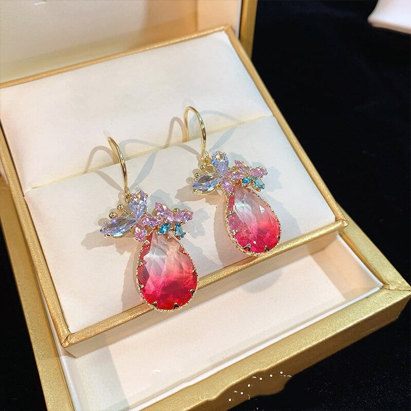 Shiny Zircon Butterfly Drop Drop Earrings