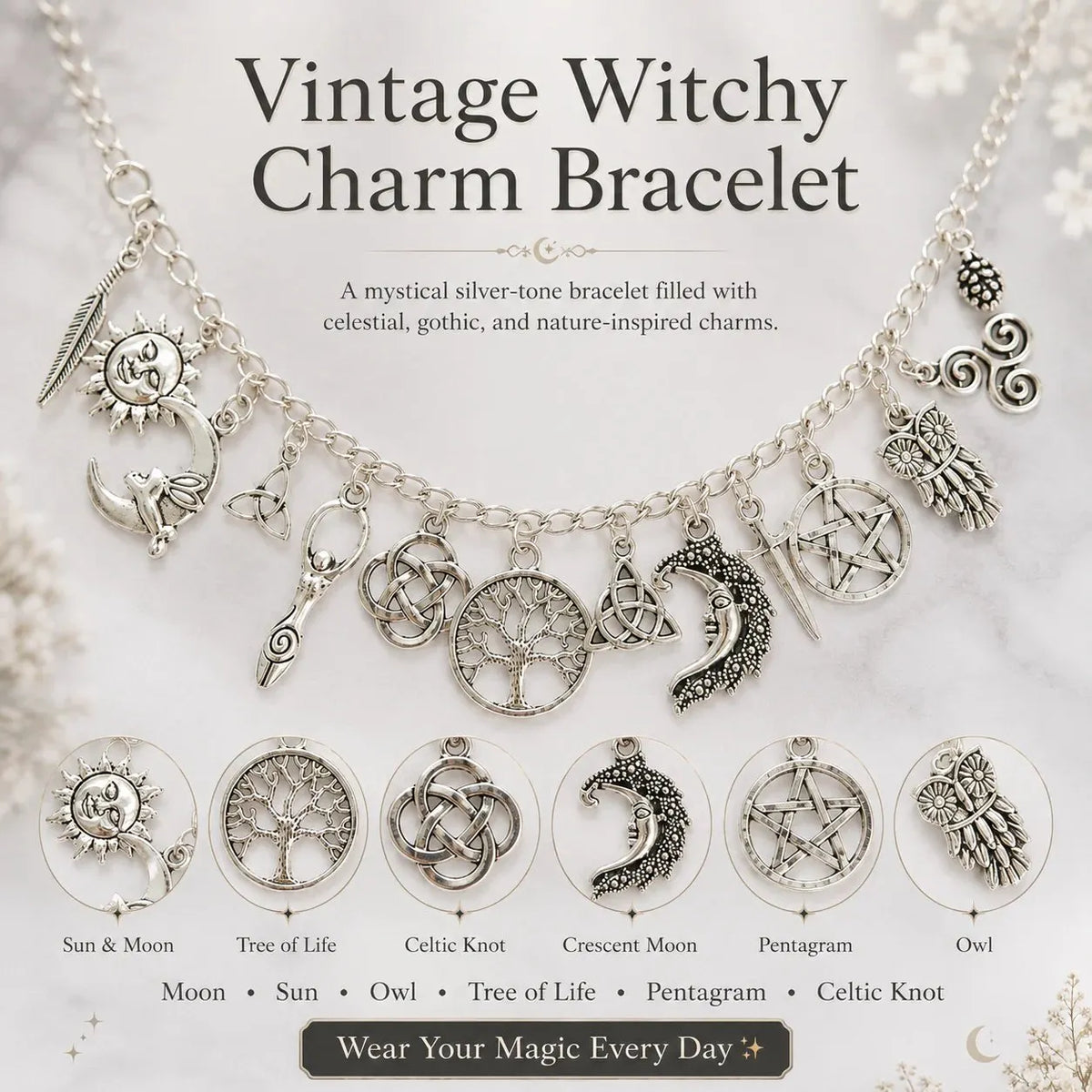 🔥Last Day 49% OFF - 🧙🖤Vintage Witchy Charm Bracelet