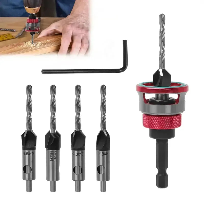 🔥 HOT SALE 🔥Adjustable Countersink Drill Bit Depth Stop Kit | 4-Flute Wood Drilling Bits