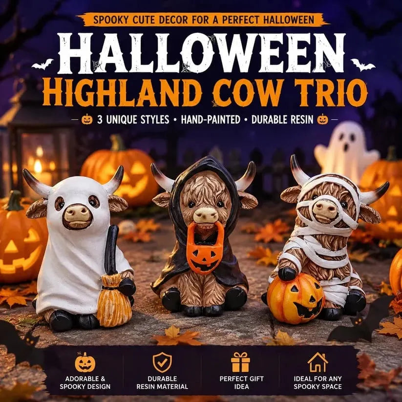 🔥HOT SALE🔥🔥 55% OFF TODAY 🎃 Halloween Highland Cow Resin Figurines
