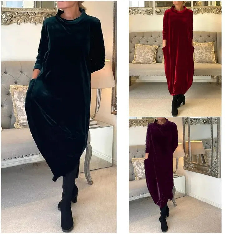 New slimming long dress with round neck