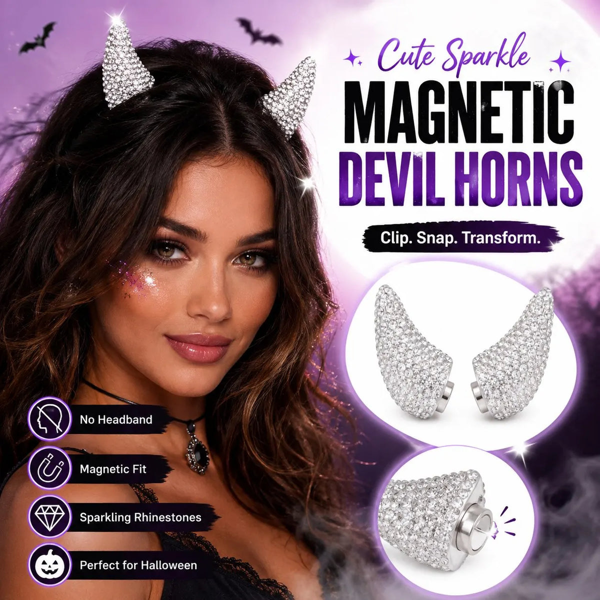 🎉💥49% OFF - 😈✨ Cute Sparkle Magnetic Devil Horns