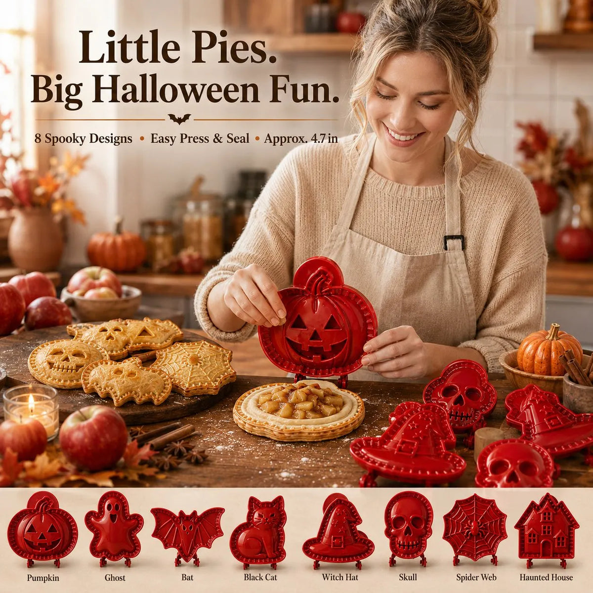 🔥Last Day 50% OFF - 🎃🥧 8-Piece Halloween Mini Hand Pie Mold Set