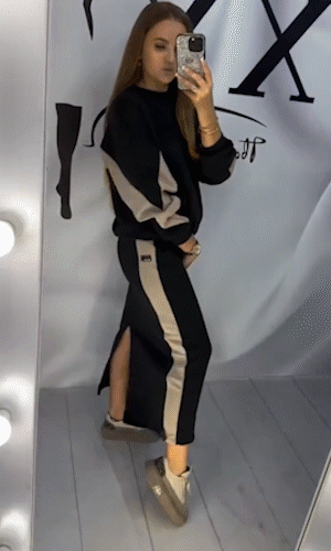 🍂 Fall Deals 🍂 Oversized Color Block Long Sleeve Top and Skirt Set