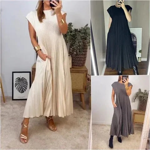 🔥Seasonal promotions 49%OFF - Women Pleated Simple Solid Color Dress