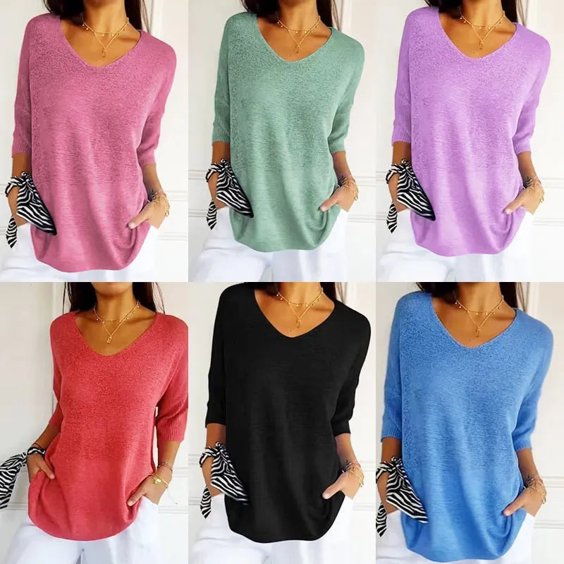 🔥Spring Sale 49% OFF - Solid Color Knitted V-neck Top