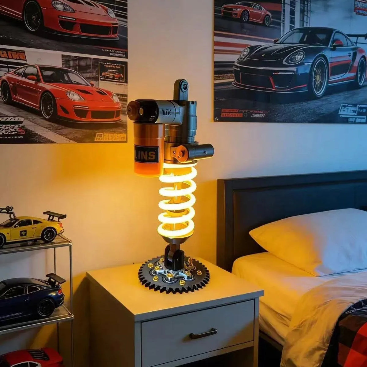 🎉🔥Inspired Suspension Shock Absorber Lamp - Adjustable LED Light for Gamers & Car Enthusiasts