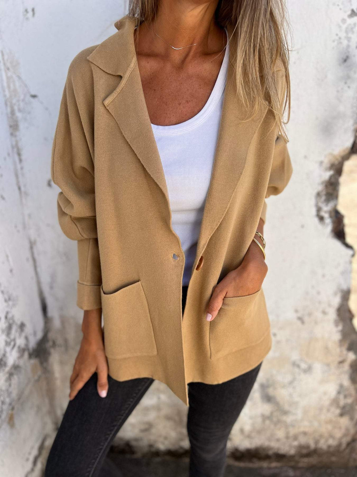 Casual Lapel Pocket Jacket with Single Button (Buy 2 Free Shipping)