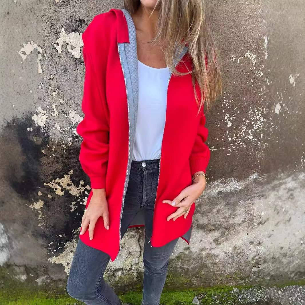 Zipper Hooded Long Sleeve Casual Coat