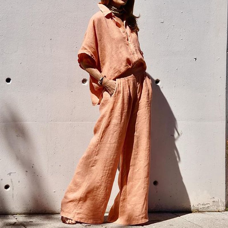 Casual Orange Linen Two Piece Suit