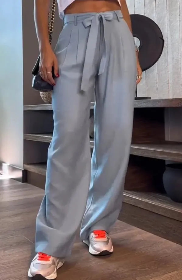 WOMEN'S WAIST BOW TIE CASUAL PANTS