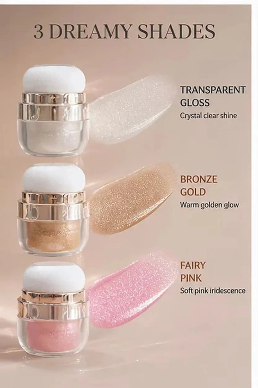 🎉 3-Shade Shimmer Highlighter with Puff | Face & Body Glow