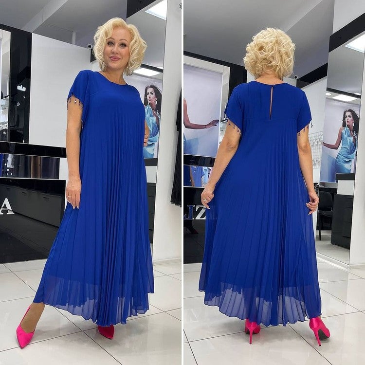 🌸Round Neck Short Sleeve Pleated Dress