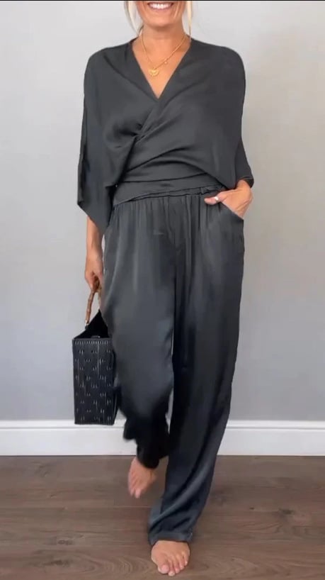 Women's V-neck Casual Comfortable Satin SuitšBuy 2 Sets Free Shipping
