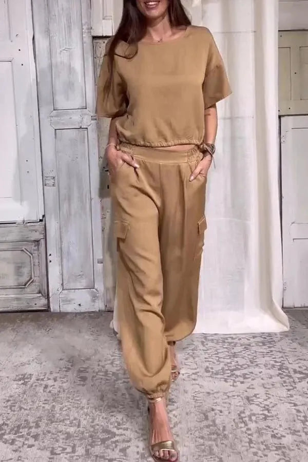 Round Neck Short-sleeved Top and Trousers Suit👕👖Buy 2 Sets Free Shipping