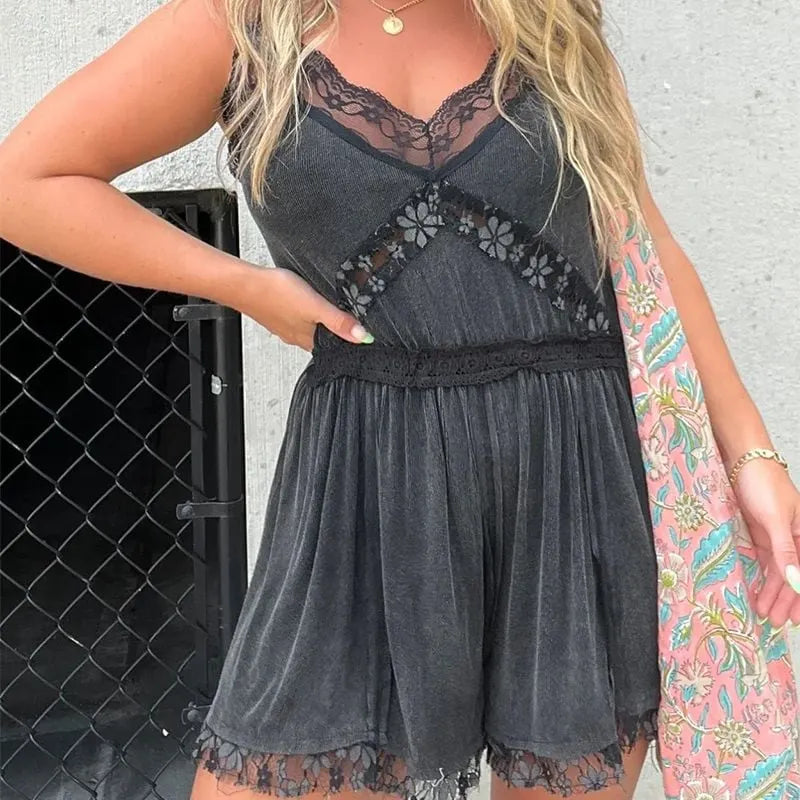 🔥BUY 2 FREE SHIPPING💝Women's Sexy V-Neck Lace Jumpsuit Shorts