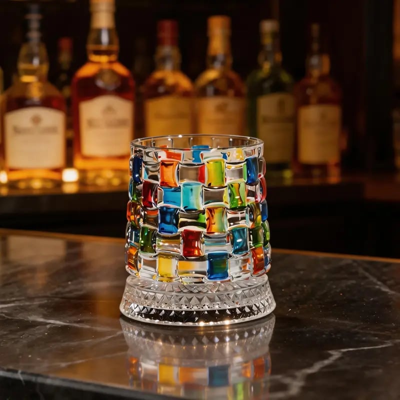 🔥HOT SALE🔥Hand-Painted Embossed Rotating Whiskey Glass – Minimal Luxury Crystal Tumbler with Smooth Spin Design