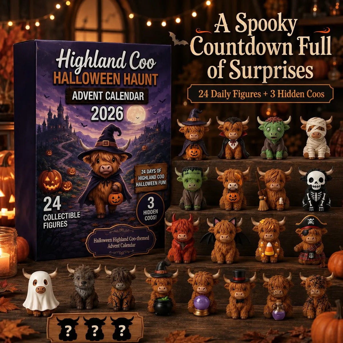 🎉🎃 Highland Coo Halloween Advent Calendar 2026 – 27 Cute Collectible Figures Countdown Set