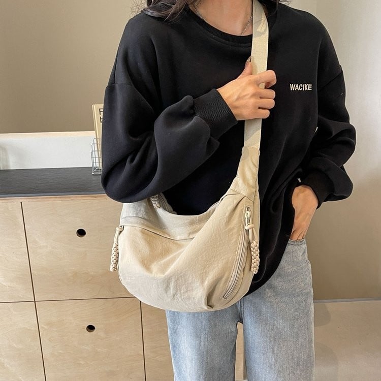 Women's Fashion Plain Color Nylon Crossbody Hobo Bag