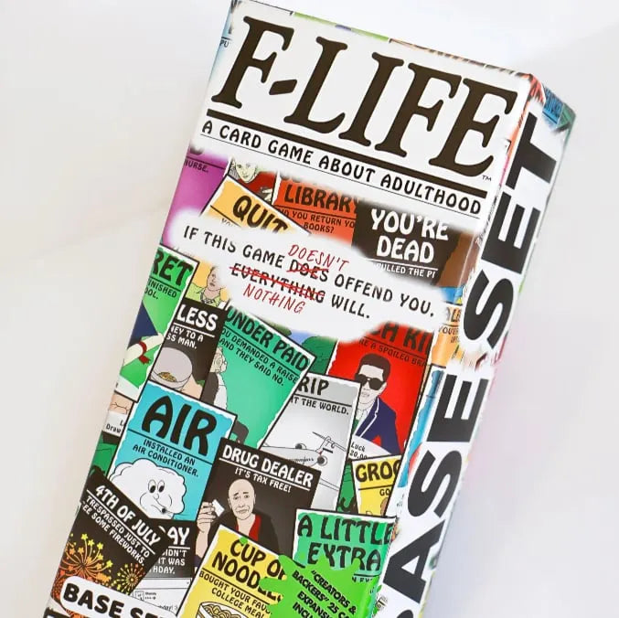 F-Life: A Game About Adulthood – Darkly Humorous Party Card Game for Adults, Life Simulation, Wealth Building, Retirement & Graveyard Revenge