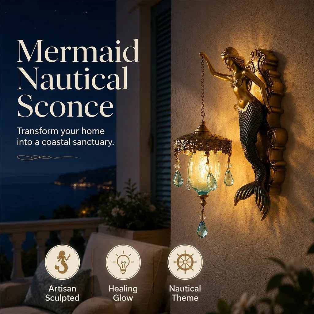 🔥HOT SALE🔥🧜♀️Hand-Painted Mermaid Wall Sconce – Nautical & Artisan Design