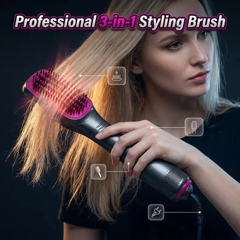 🔥 HOT SALE 🔥🔥LAST DAY 49% OFF🔥💇♀️3-in-1 Ionic Hair Dryer Brush ✨ One Step Hot Air Styling Brush for Straightening, Drying & Curling