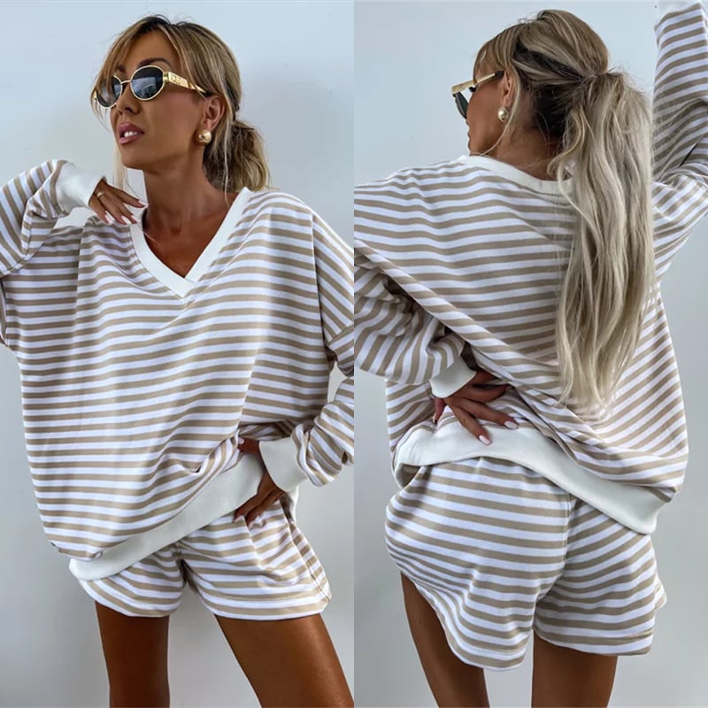 Women's V-neck Long-sleeved Casual Two-piece Suit