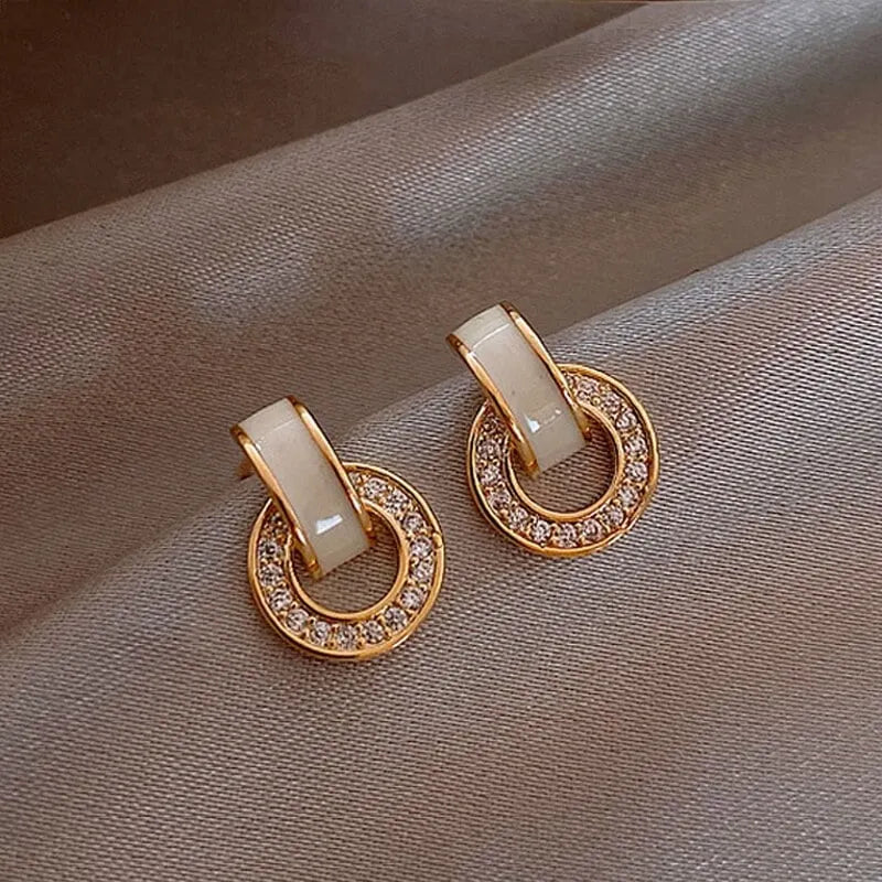 Women's Gold Opal Geometric Zircon Earrings