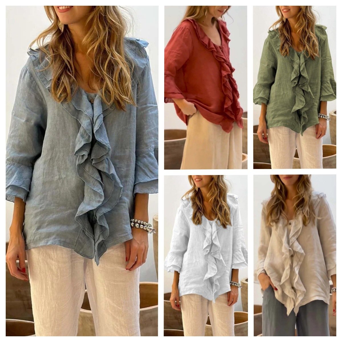 Women's Casual Ruffle Collar Tops - buy 2 free shipping