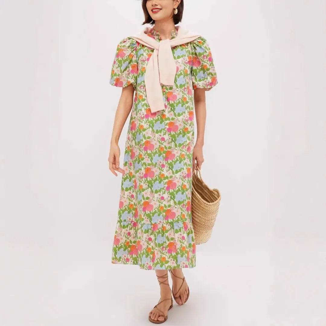 Floral Print Ruffled Midi Dress